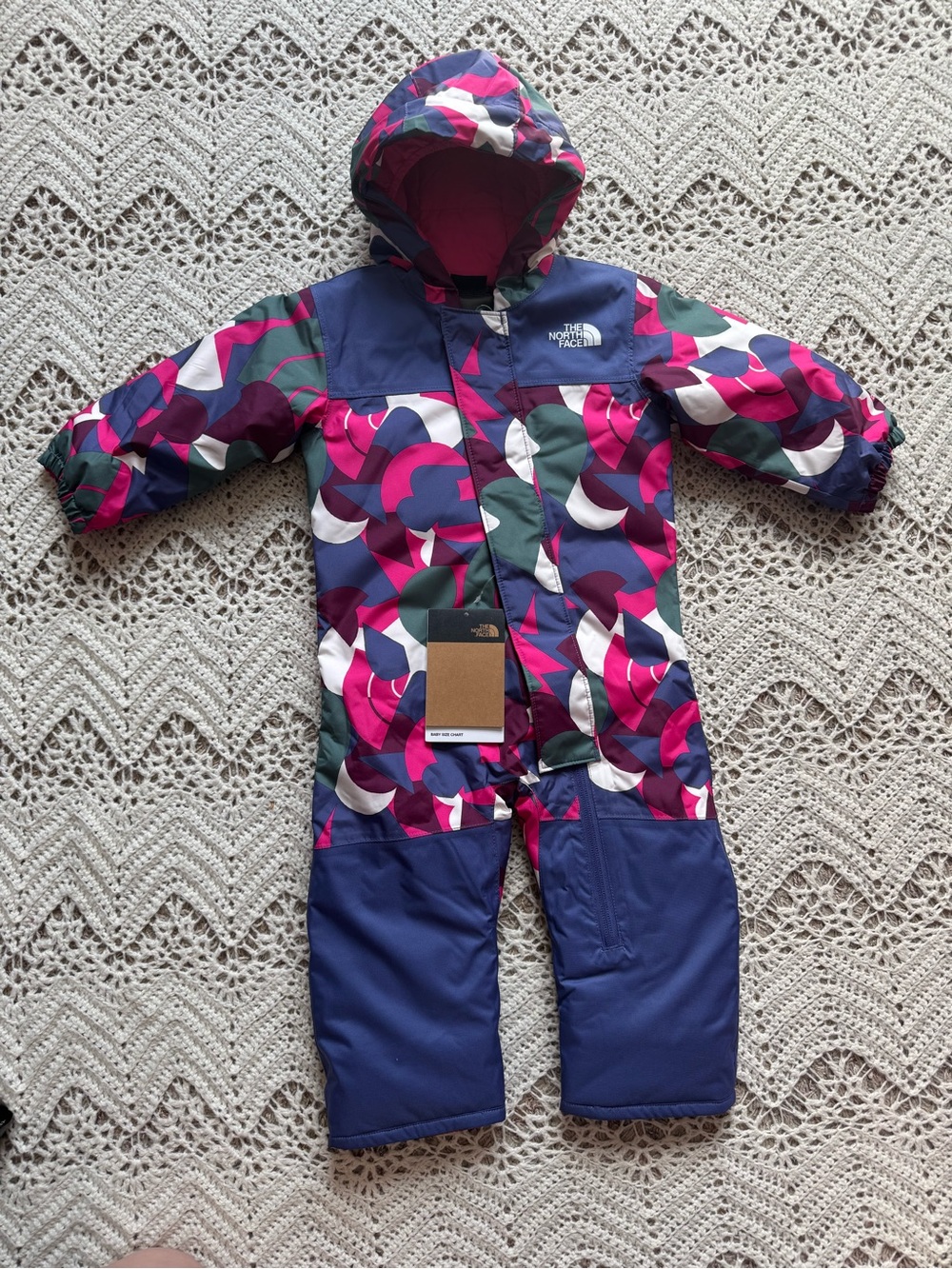 NWT North Face Baby Hooded Freedom Snow Suit Colorblock Pink Purple 6-12M